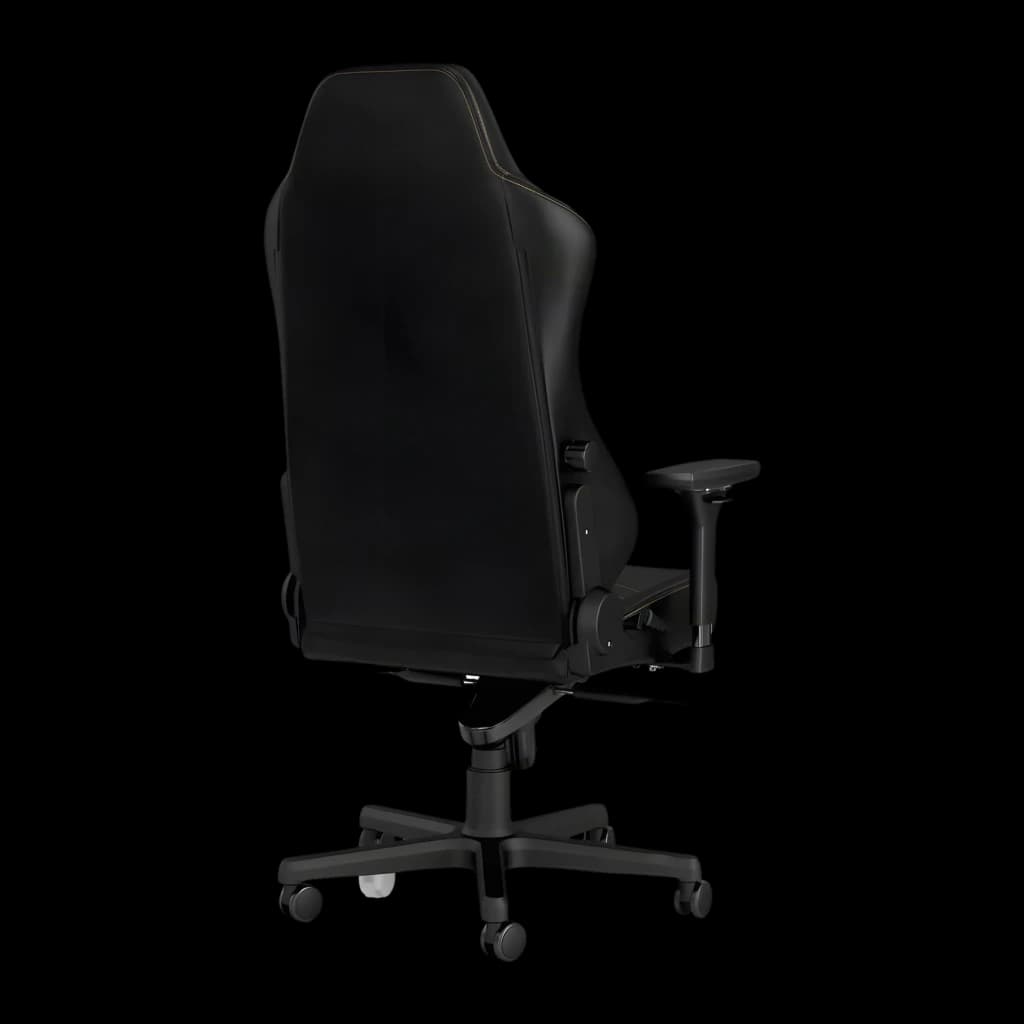 Chaise Gaming noblechairs HERO PU Noir/Or 150 kg Inclinable, vue arrière: dossier haut en PU avec liseré doré, accoudoirs 4D