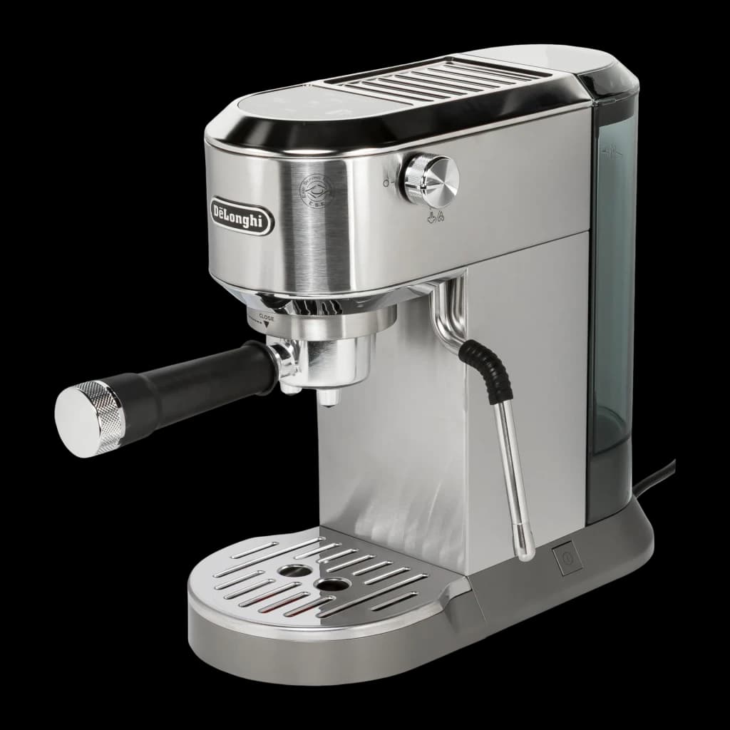 Machine Expresso De'Longhi Dedica Duo 1,1L Buse vapeur manuelle Café moulu et dosettes ESE Argent EC890.M, vue de face