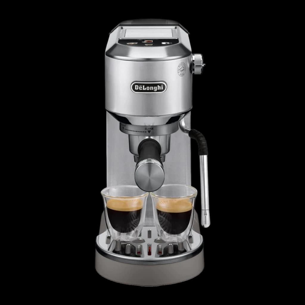 Machine Expresso De'Longhi Dedica Duo 1,1L Buse vapeur manuelle Café moulu et dosettes ESE Argent EC890.M, détail face: deux