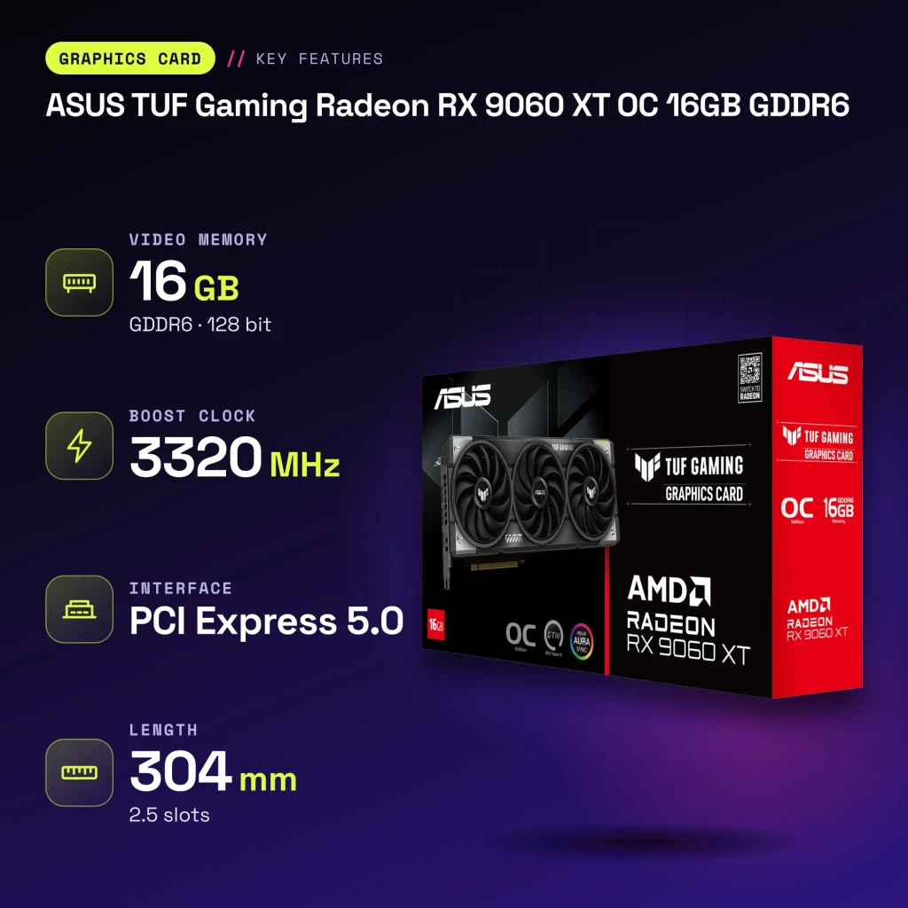 ASUS TUF Gaming Radeon RX 9060 XT OC 16GB GDDR6 Negro - características