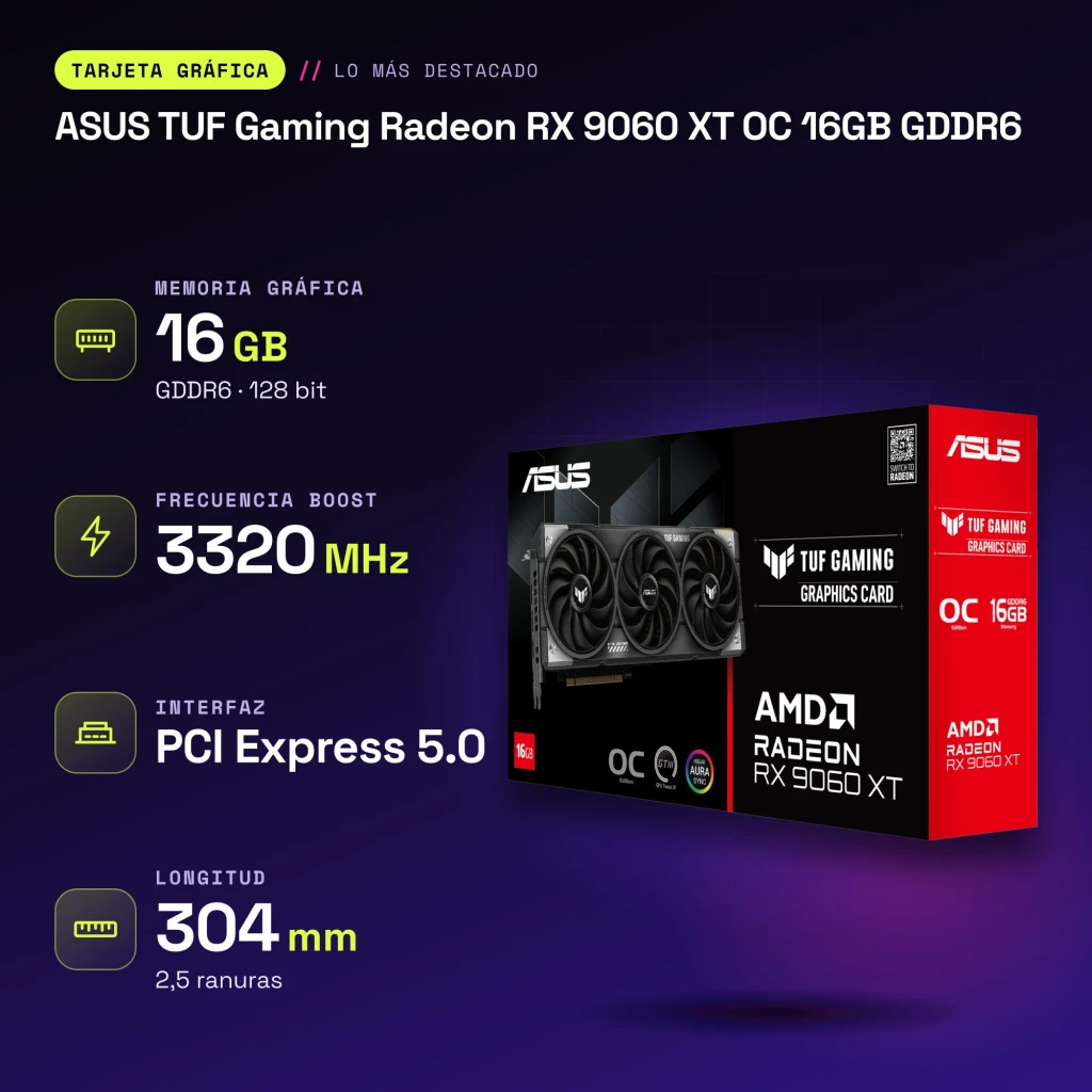 ASUS TUF Gaming Radeon RX 9060 XT OC 16GB GDDR6 Negro - características