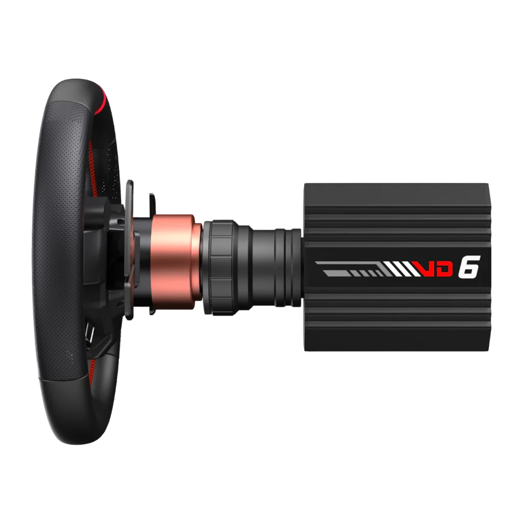 Volant de simulation PXN VD6 Bundle Direct Drive 6 Nm PC Pédales Hall incluses, détail: axe quick release avec bague cuivrée