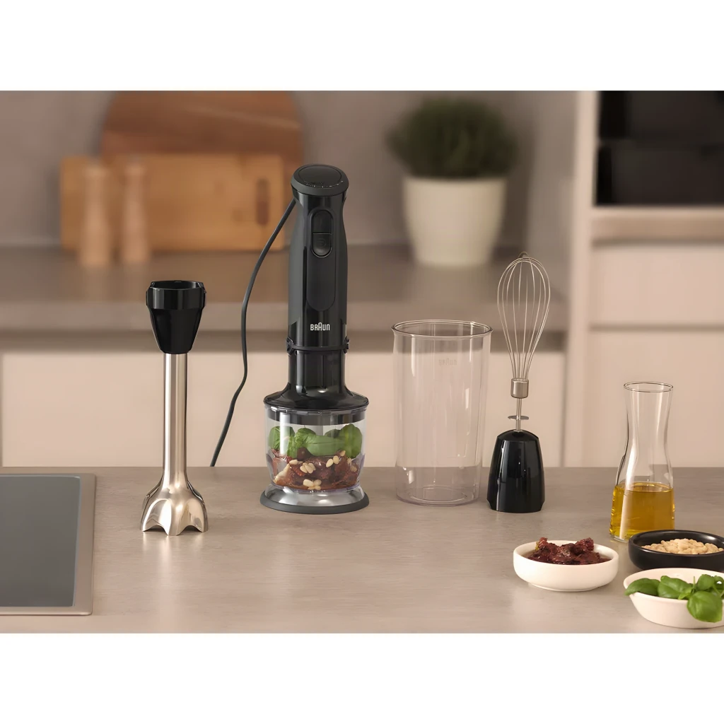 Varinha mágica Braun MultiQuick 5 0,6L 1000W 21 velocidades Aço Inoxidável MQ50202M, conjunto completo: haste, picadora
