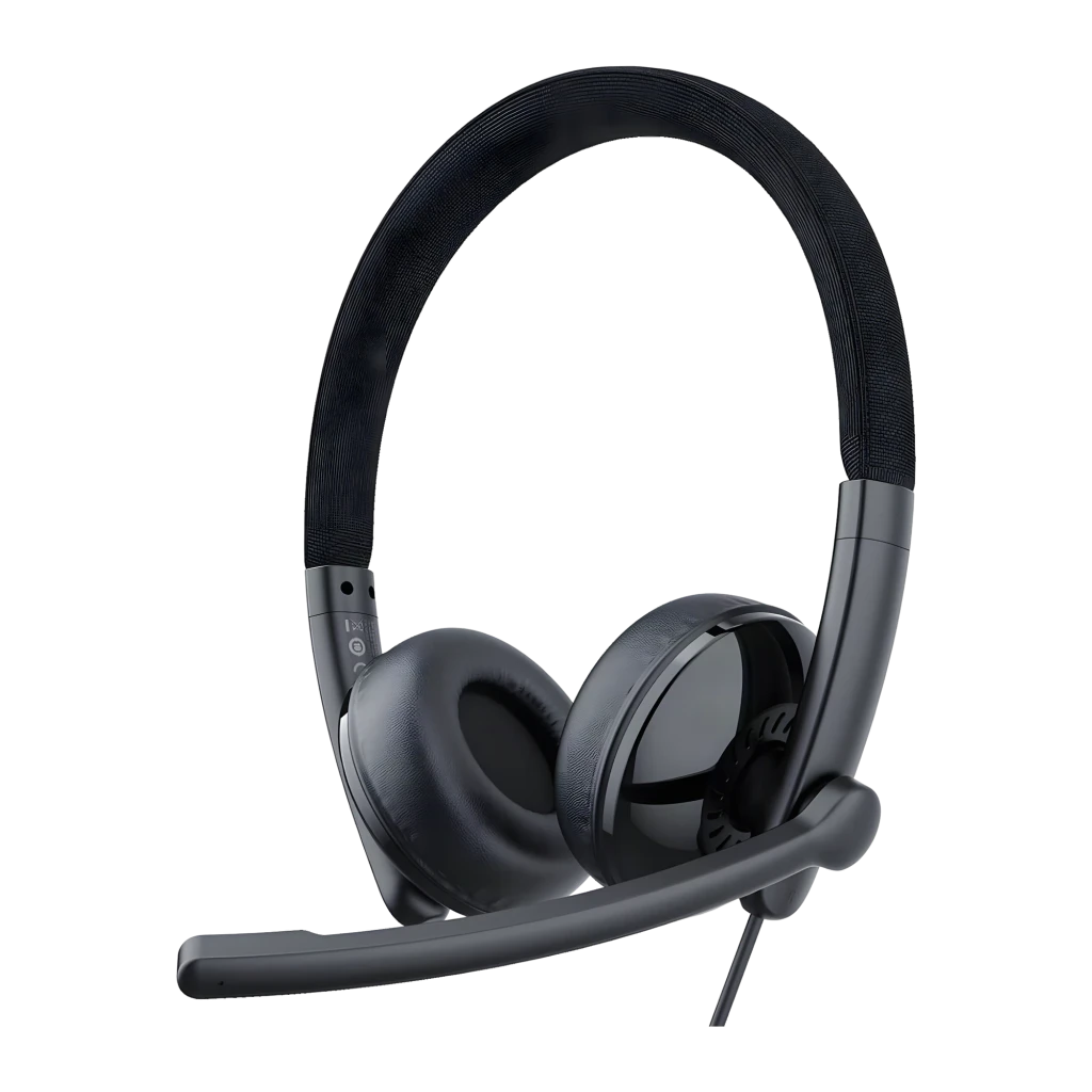 Casque eMeet GeniusCall HS50 Réduction de Bruit ENC Supra-Aural USB-C/USB-A Noir, vue de face: arceau textile, coussinets