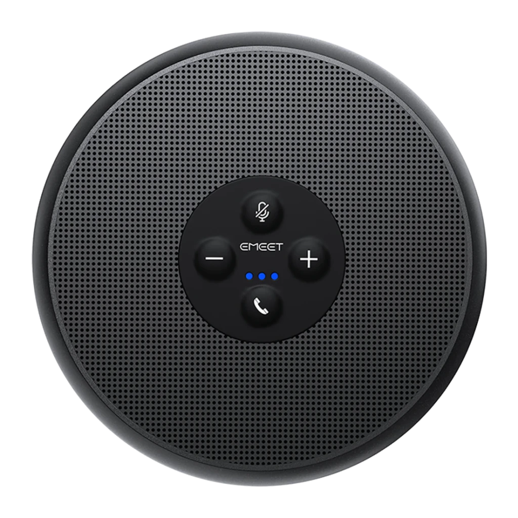 Haut-parleur de conférence eMeet OfficeCore M1A 3W USB-C Noir, détail: vue du dessus avec boutons muet, volume, appel