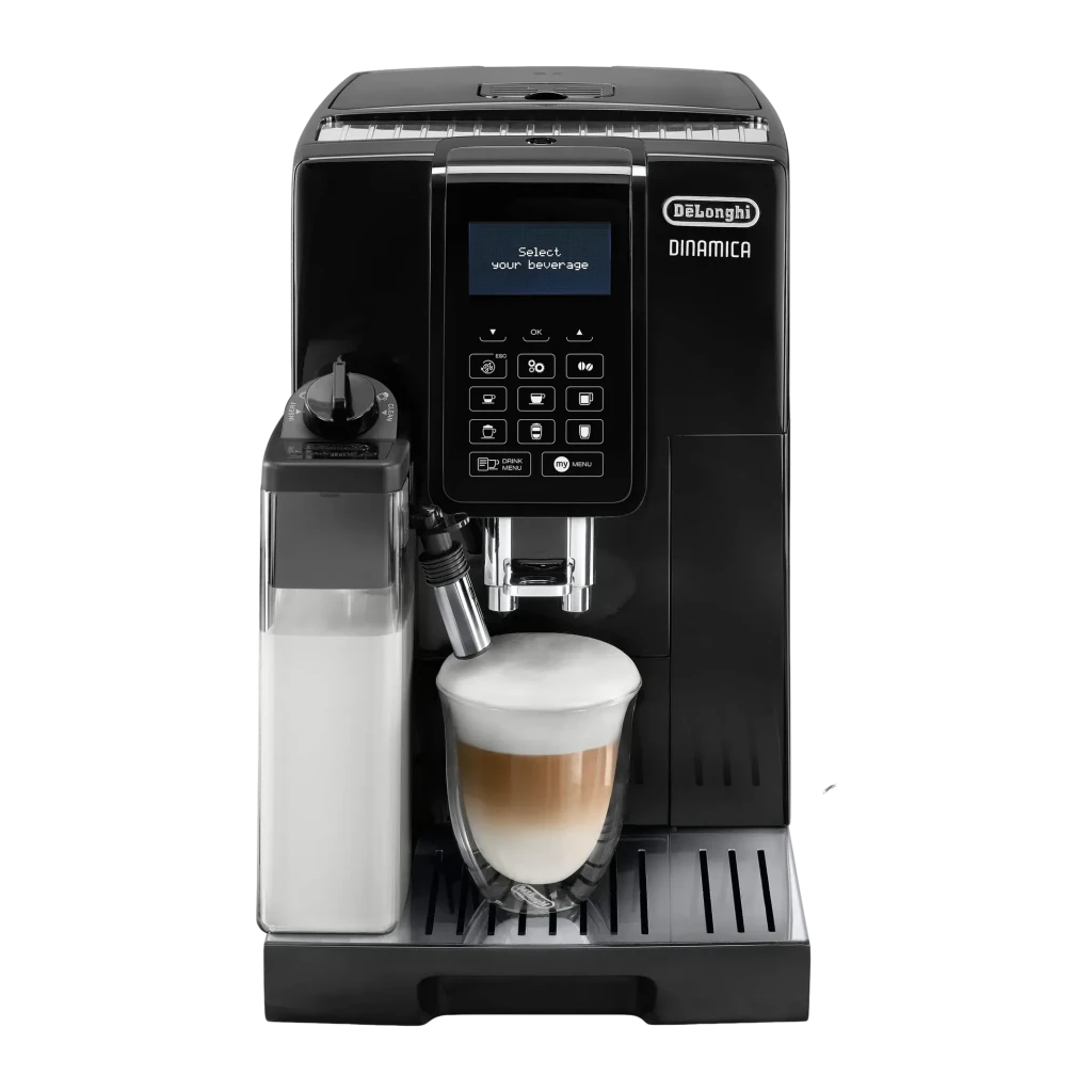 Cafetière Superautomatique De'Longhi Dinamica 1,8L Moulin Conique 13 Réglages Noir ECAM 353.75.B, détail face: écran LCD