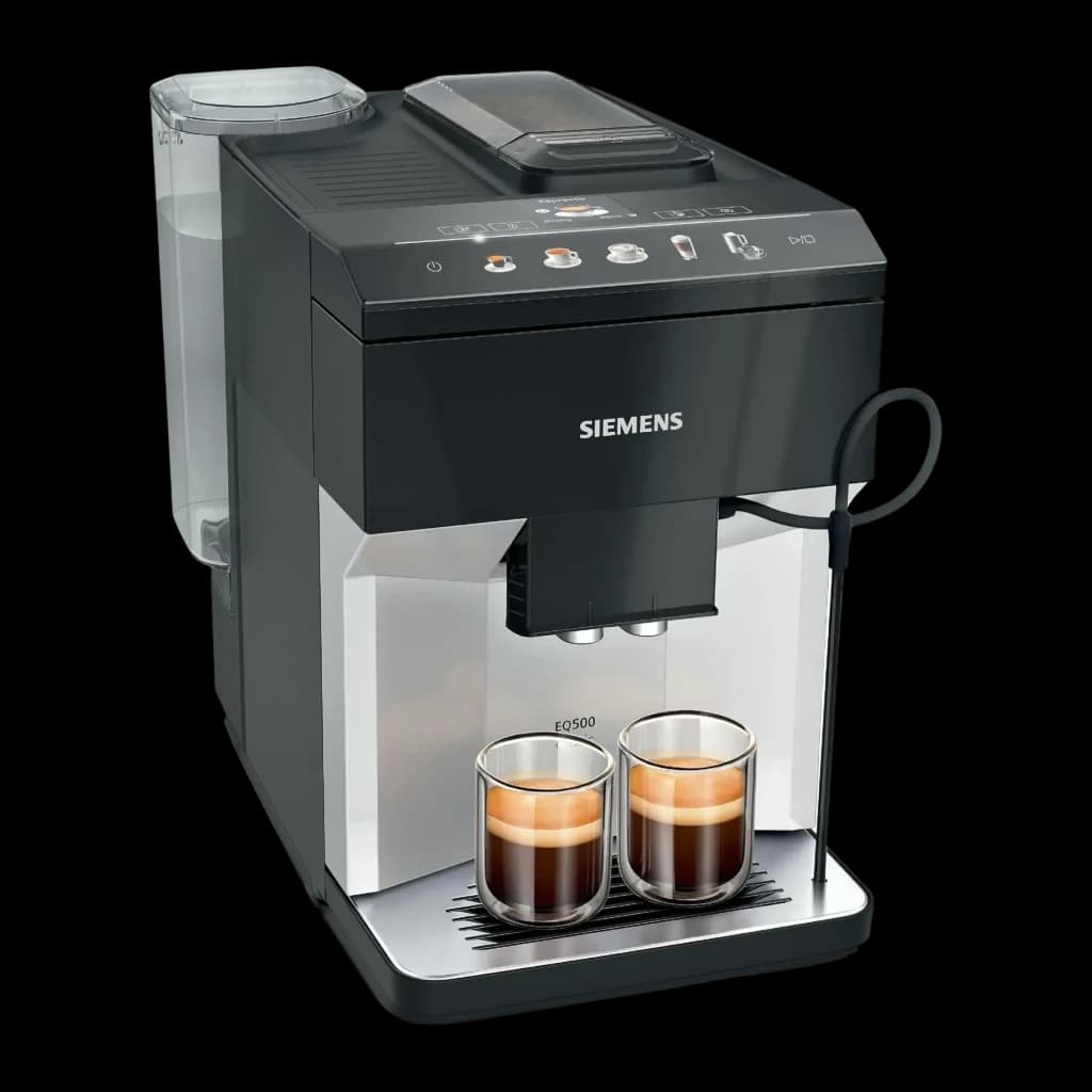 Machine à Café Superautomatique Siemens Classic 1,9L Moulin Céramique Mousseur à Lait Argent EQ.500 TP511D01, vue de face