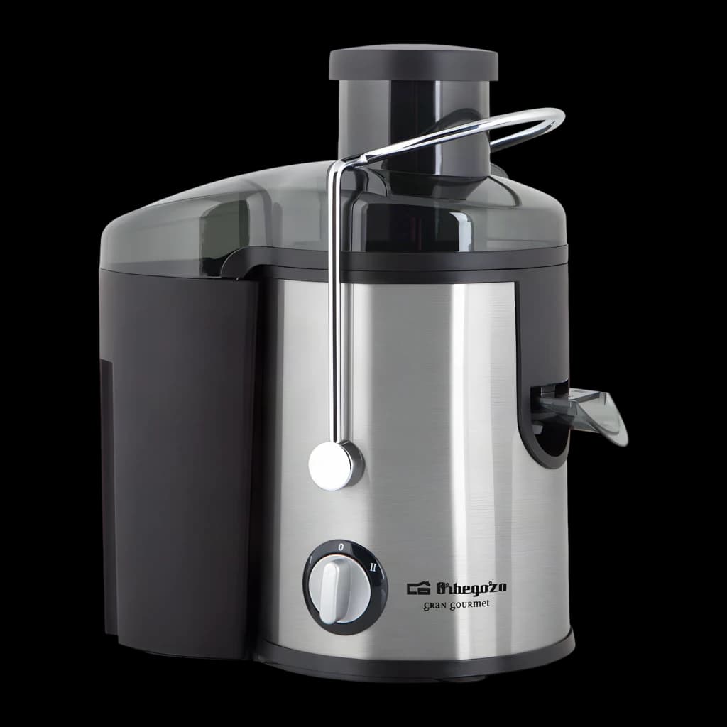 Centrifugeuse Orbegozo 0,6L 600W 2 vitesses Noir LI 5060, détail: corps inox brossé, sélecteur 2 vitesses et poignée chromée