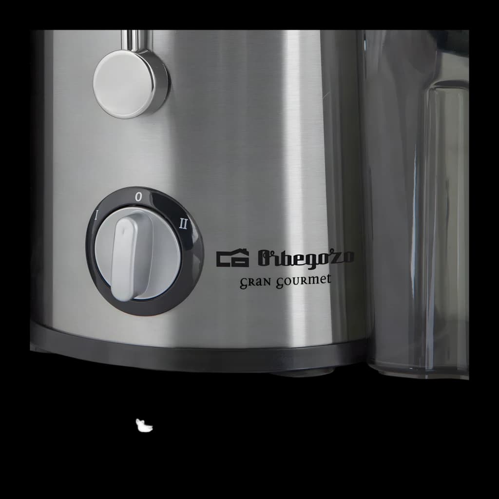 Centrifugeuse Orbegozo 0,6L 600W 2 vitesses Noir LI 5060, détail: sélecteur 2 vitesses et logo Gran Gourmet sur corps inox