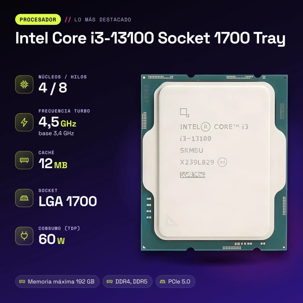 Socget Intel Core i3-13100 Socket 1700 Tray | 4 núcleos, sem ventoinha