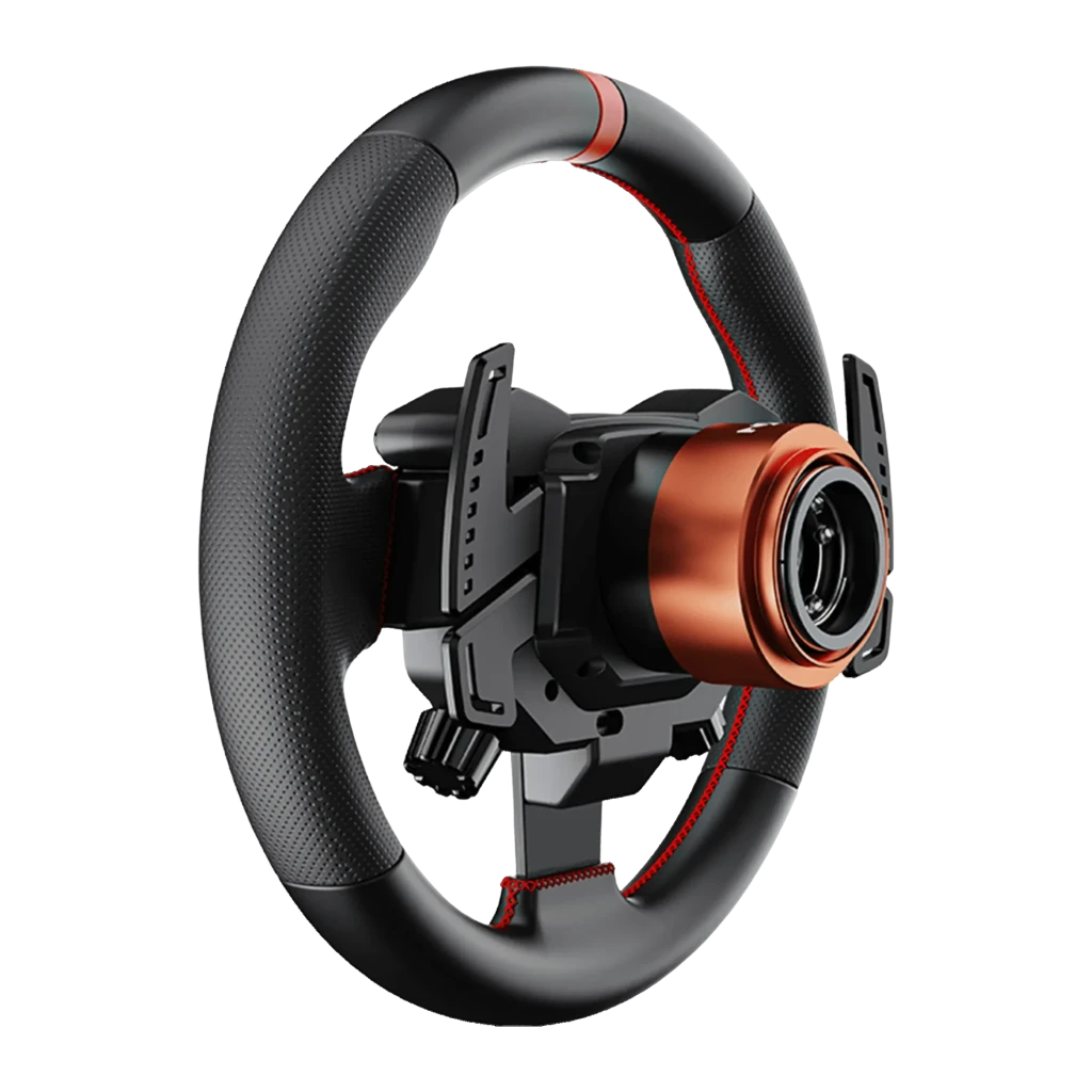 Volante de carreras PXN VD4 Bundle Direct Drive 4 Nm PC Pedales Hall Effect Negro, vista trasera: cubo cobre, paletas
