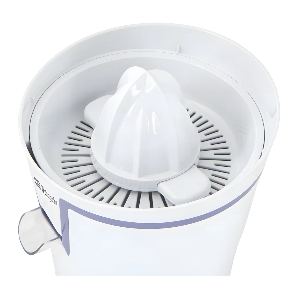 Exprimidor Orbegozo 40W Blanco EP 2350, detalle: cono exprimidor y rejilla filtrante vistos desde arriba