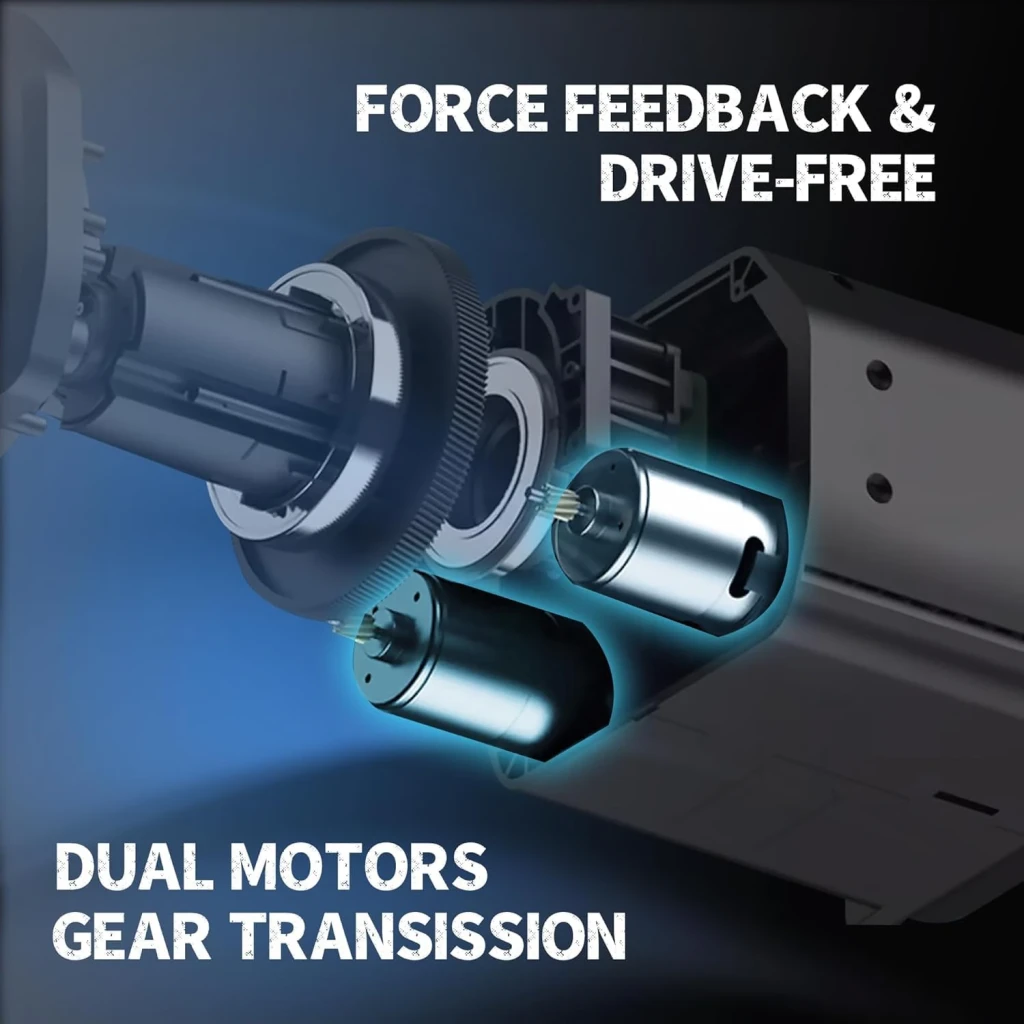 Volante gaming PXN V99 Force Feedback Doble Motor PC/PS3/PS4/Xbox One/Switch Negro, interior: dos motores y transmisión