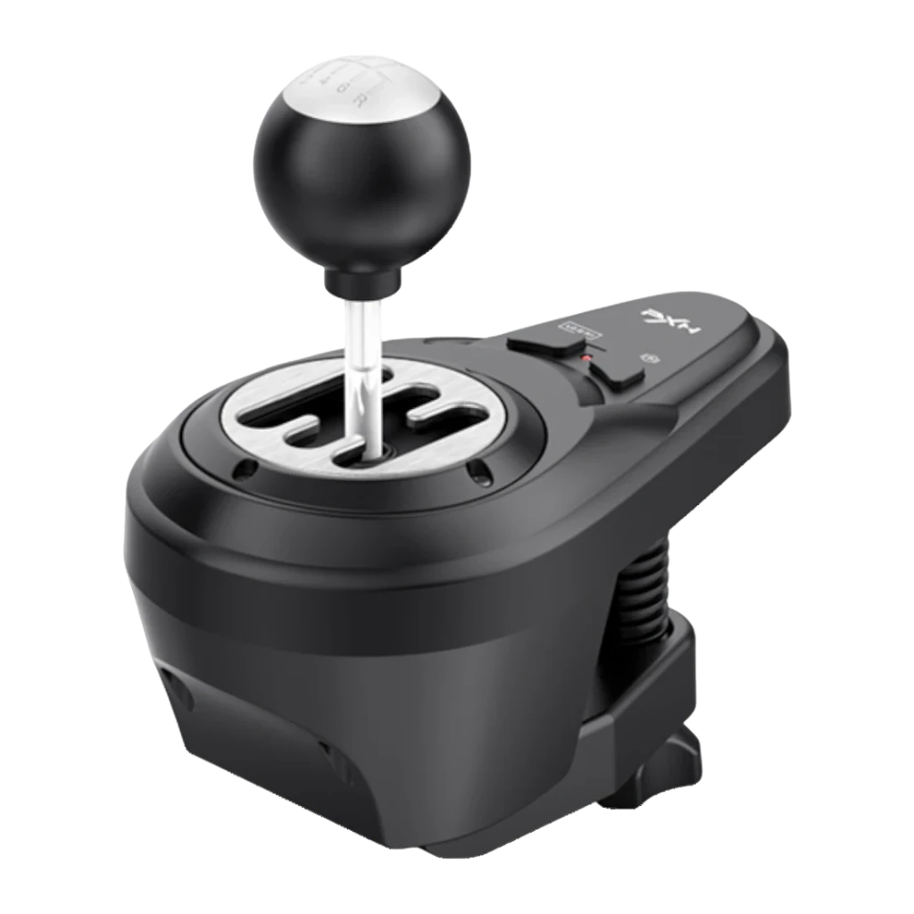 Volante gaming PXN V99 Force Feedback Doble Motor PC/PS3/PS4/Xbox One/Switch Negro, detalle: palanca de cambios secuencial