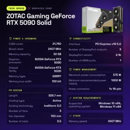 ZOTAC Gaming GeForce RTX 5090 Solid 32 Go GDDR7 Noir - caractéristiques