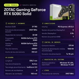 ZOTAC Gaming GeForce RTX 5090 Solid 32 Go GDDR7 Noir - caractéristiques