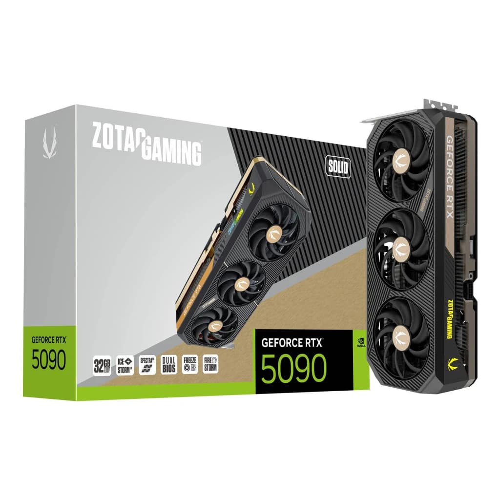 ZOTAC Gaming GeForce RTX 5090 Solid 32 Go GDDR7 Noir, contenu de la boîte: boîte et carte graphique à triple ventilateur