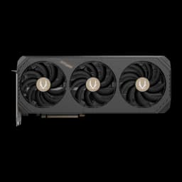 ZOTAC Gaming GeForce RTX 5090 Solid 32 Go GDDR7 Noir, détail: vue de face triple ventilateur avec logos dorés sur les moyeux