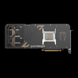 ZOTAC Gaming GeForce RTX 5090 Solid 32 Go GDDR7 Noir, vue arrière: backplate gris avec logo ZOTAC doré, support métallique