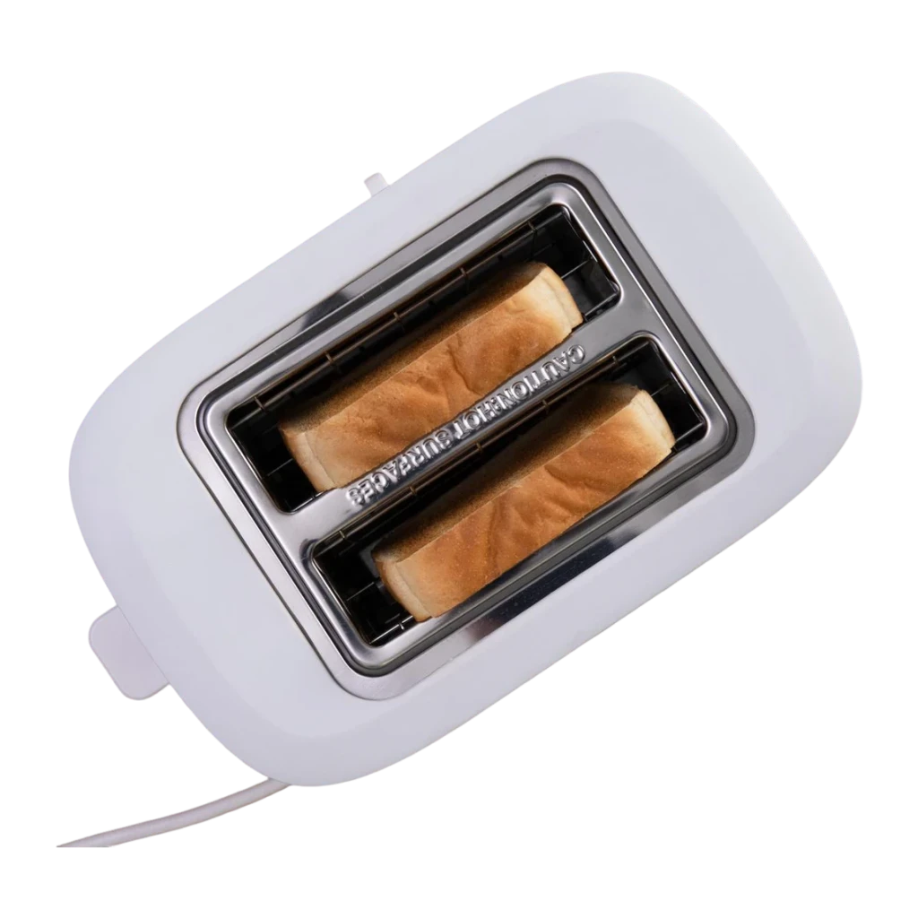 Tostadora Cecotec Toast&Taste 9000 Double White 980W 2 Ranuras, detalle cenital: 2 ranuras con rebordes inox y rebanadas