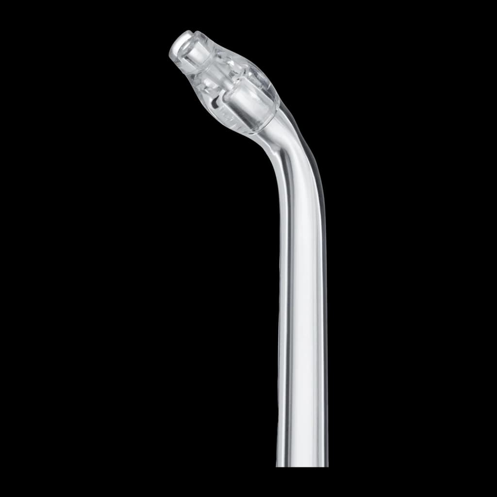 Irrigateur Oral Panasonic EW-DJ66 Sans Fil 60min Blanc, détail: embout transparent courbé avec buse de jet sur fond noir
