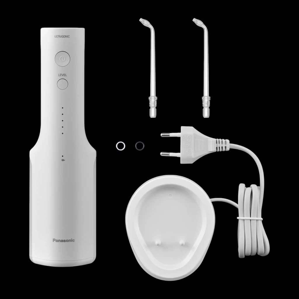 Irrigateur Oral Panasonic EW-DJ66 Sans Fil 60min Blanc, détail: accessoires inclus, 2 buses, base de charge et câble
