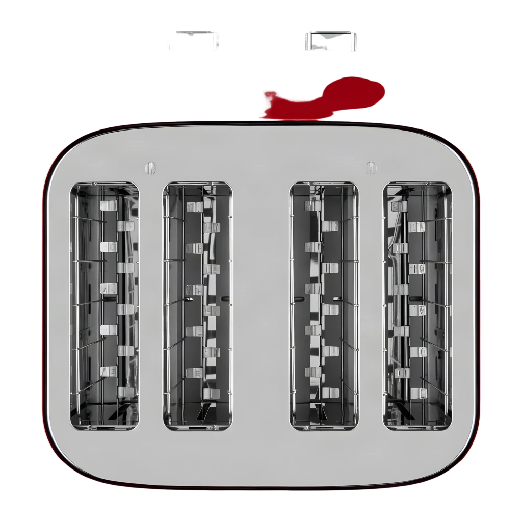 Tostador KitchenAid 1640W 4 Ranuras Rojo 5KMT4109EER, detalle: vista superior con las 4 ranuras y resistencias interiores
