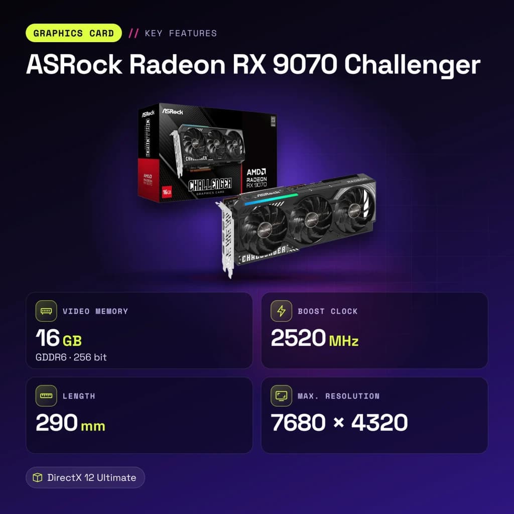 ASRock Radeon RX 9070 Challenger 16 Go GDDR6 - caractéristiques