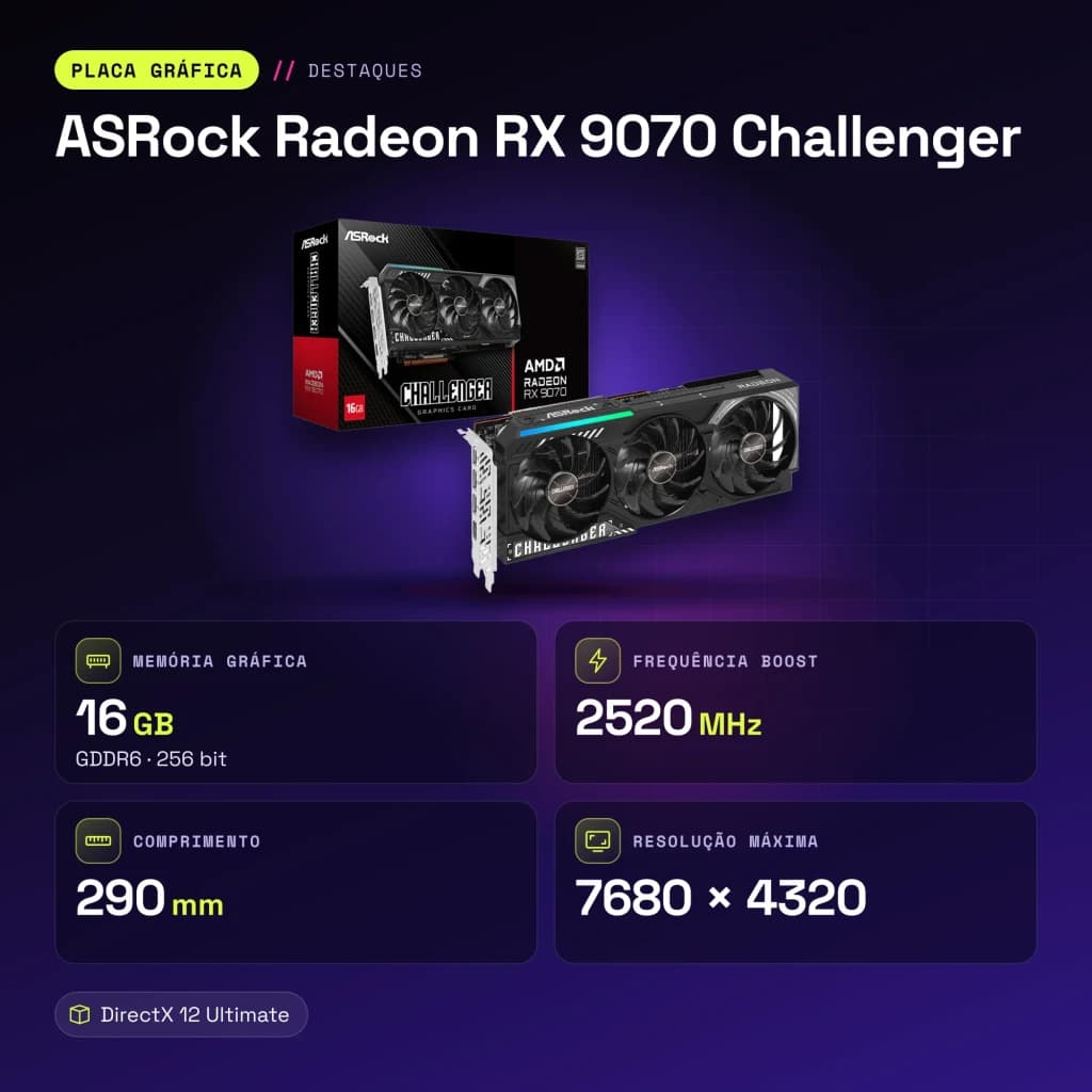 ASRock Radeon RX 9070 Challenger 16 Go GDDR6 - caractéristiques