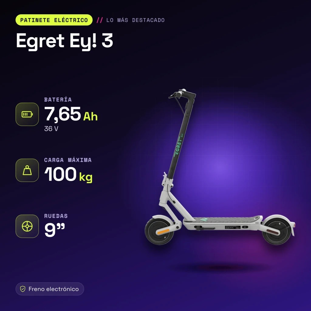 Patinete eléctrico Egret Ey! 3 20km/h 9 pulgadas Gris - características