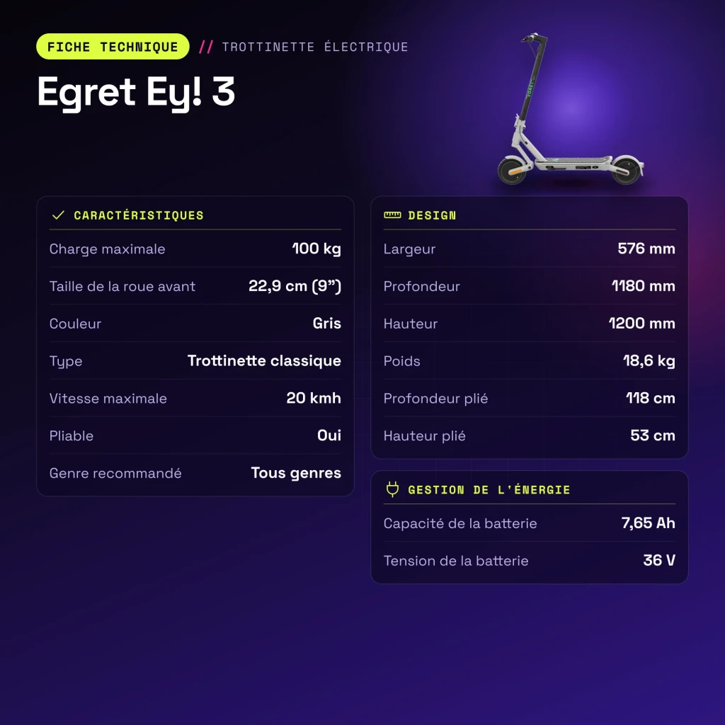 Patinete eléctrico Egret Ey! 3 20km/h 9 pulgadas Gris - características