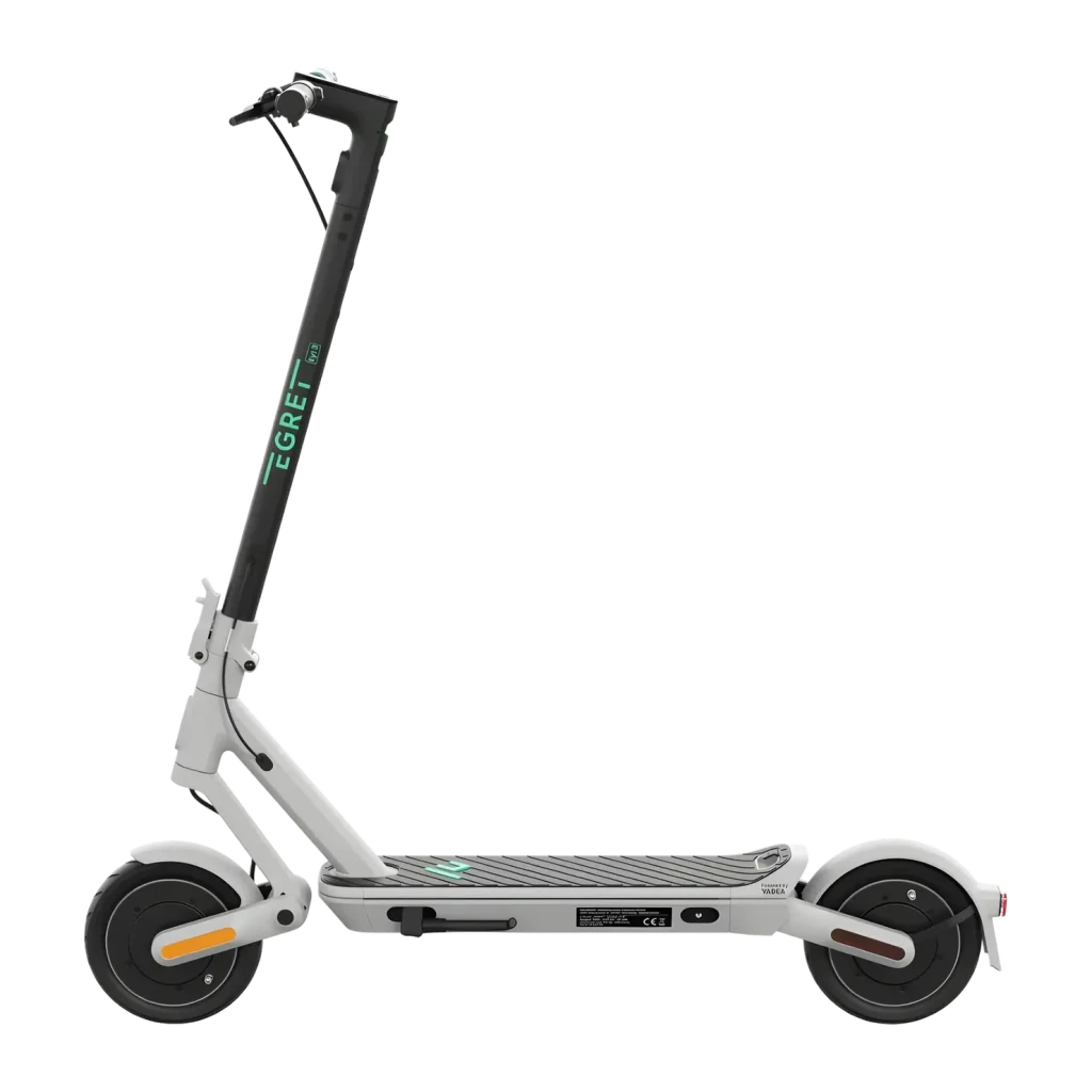 Patinete eléctrico Egret Ey! 3 20km/h 9 pulgadas Gris, vista frontal: perfil lateral completo, manillar negro, deck