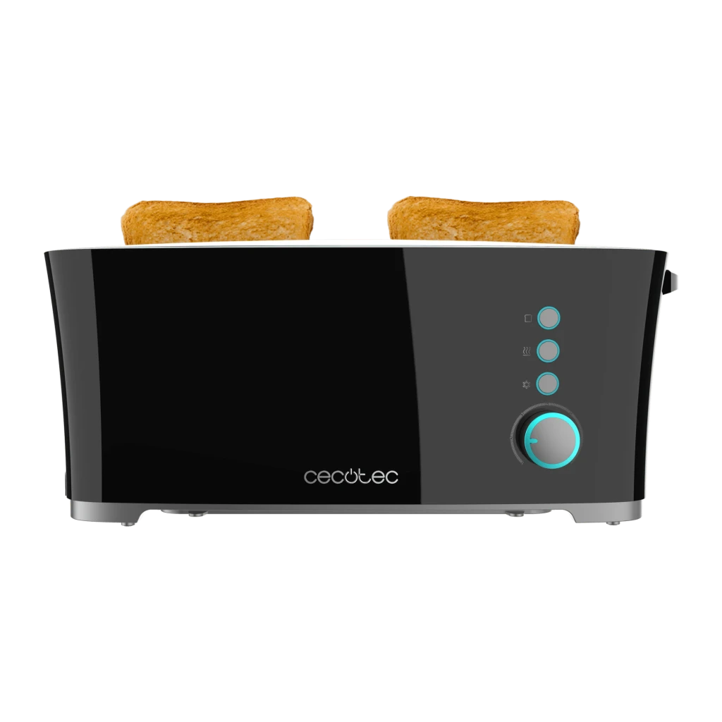 Tostadora Cecotec Toast&Taste Extra Double 1350W 4 Rebanadas Negro 02180, vista frontal: cuerpo negro brillante con logo