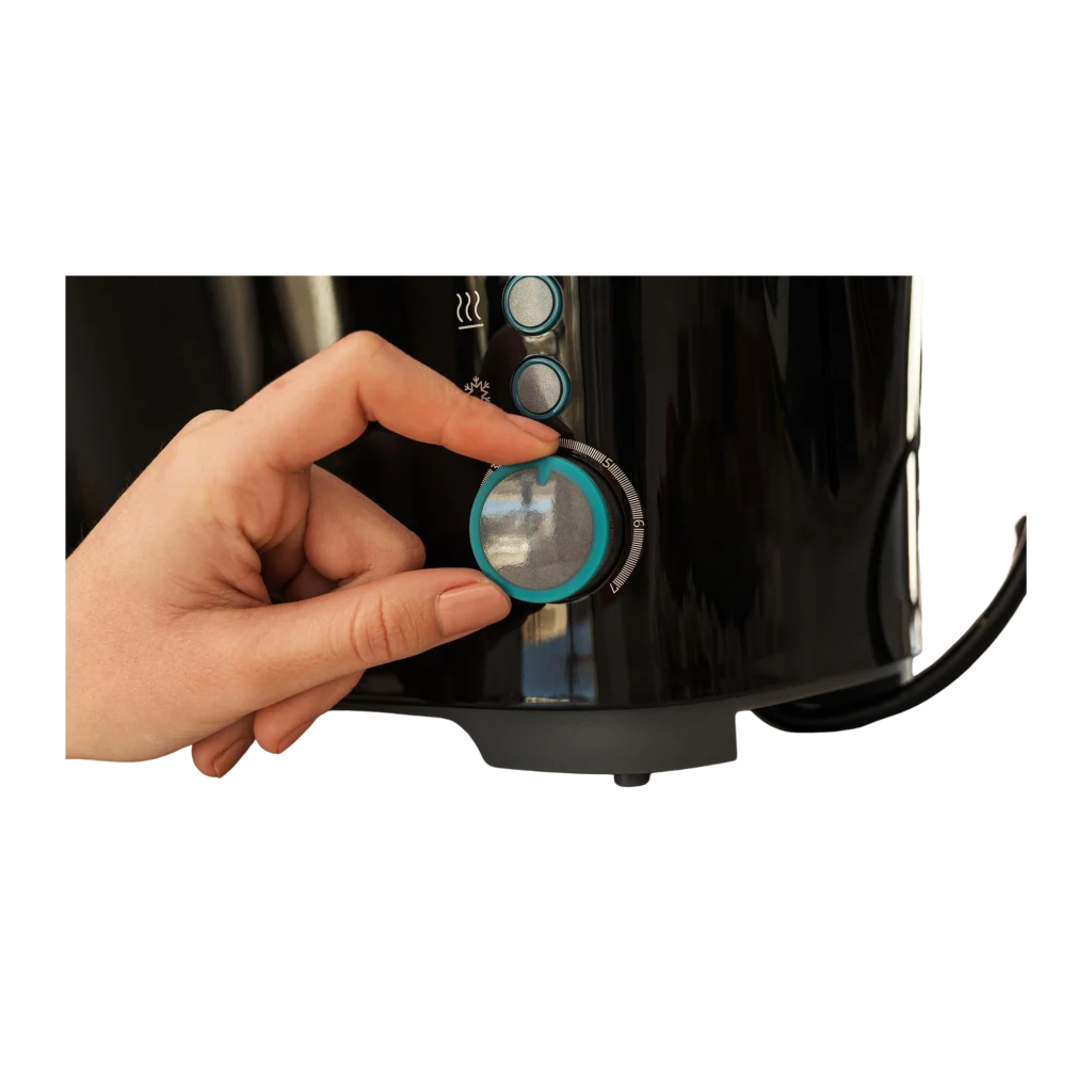 Tostadora Cecotec Toast&Taste Extra Double 1350W 4 Rebanadas Negro 02180, detalle: mano girando el selector de tostado