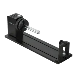 Creality Rotary Kit Pro Noir 193x155mm, vue de face: axe central avec mandrin, contre-pointe réglable et base en aluminium