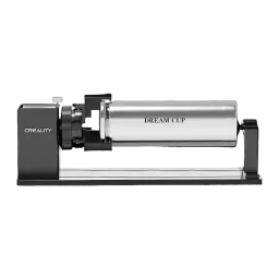 Creality Rotary Kit Pro Noir 193x155mm, détail: vue latérale avec tasse métallique gravée montée sur les rouleaux