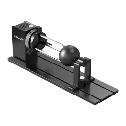 Creality Rotary Kit Pro Noir 193x155mm, détail: vue en perspective avec sphère d'exemple, moteur, axes et base en aluminium