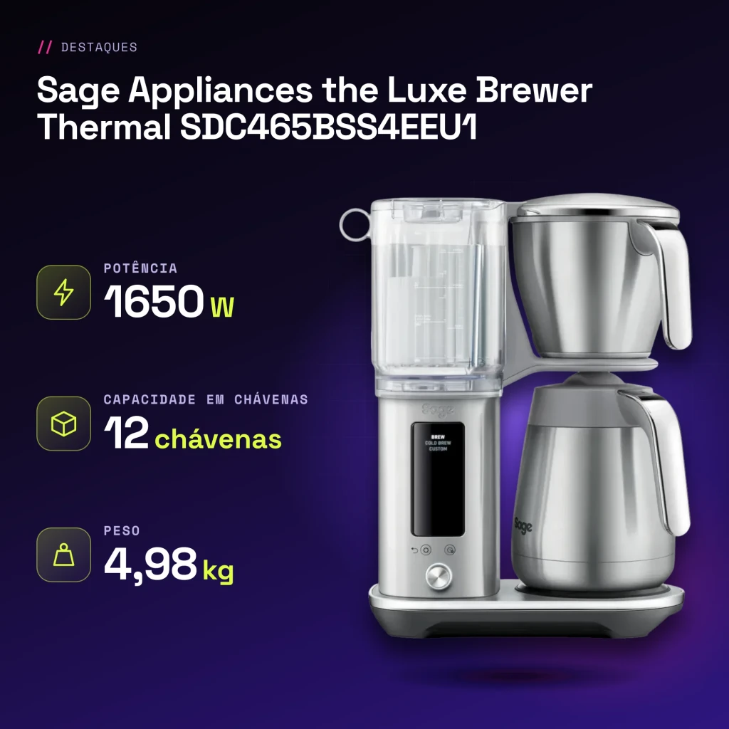 Cafetera de Goteo Sage Appliances the Luxe Brewer Thermal 1,8L 1650W Acero Inoxidable SDC465BSS4EEU1 - características
