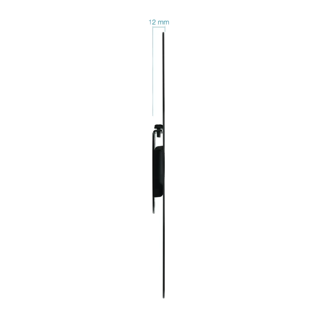Support TV TooQ Noir Fixe 23-42 pouces 200x200mm LP1242F-B, détail profil: épaisseur ultrafine 12mm avec vis centrale visible