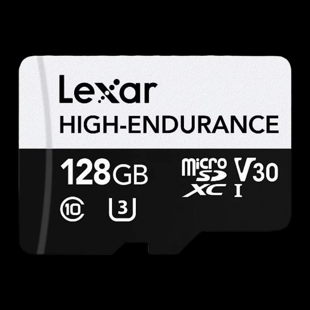 Cartão microSD Lexar High-Endurance microSDXC 128GB V30 U3 Classe 10 UHS-I, vista frontal: design bicolor branco e preto