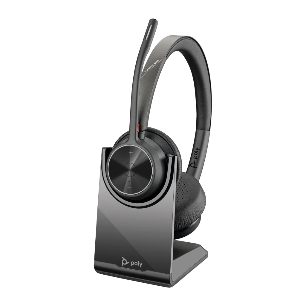 Casque Poly Voyager 4320 UC USB-A Serre-tête Bluetooth 5.1 47h Noir, vue de face: casque binaural avec micro-perche posé