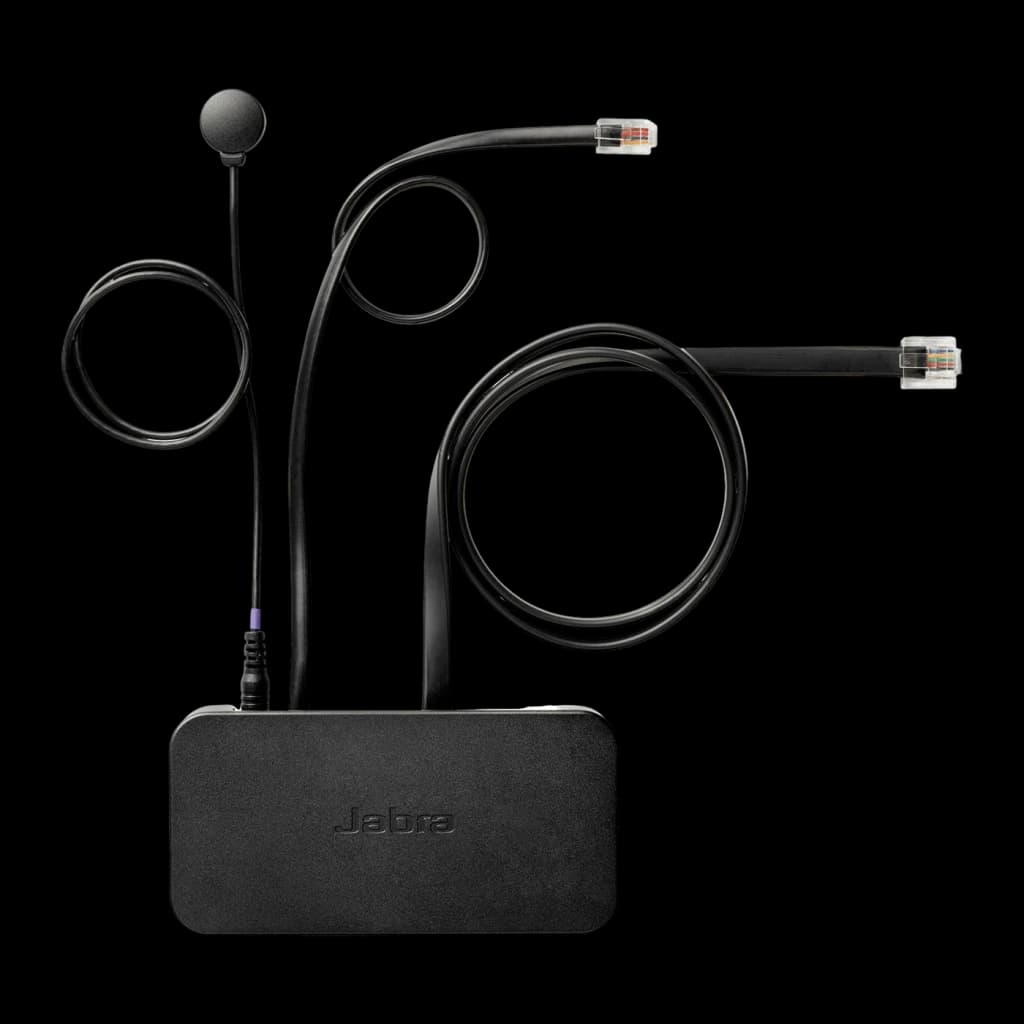 Adaptateur Jabra Link 14201-35 Accessoire EHS Bluetooth Noir, vue de face: boîtier noir logo Jabra, capteur rond et deux