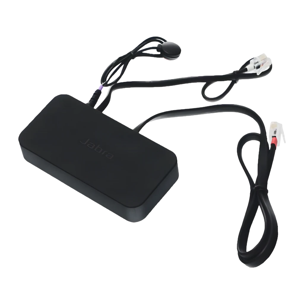 Adaptateur Jabra Link 14201-35 Accessoire EHS Bluetooth Noir, détail: corps noir avec logo Jabra, câble RJ et petit