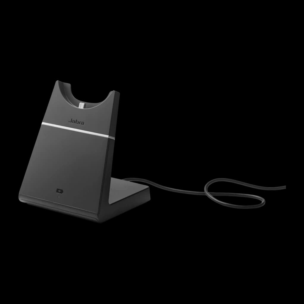 Station de charge Jabra Evolve 75 Charging Stand Noir – Support de recharge, détail: vue latérale avec câble USB et fente