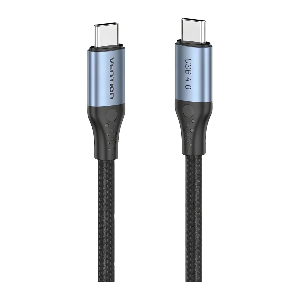Câble Vention TAVHF 240W USB PD USB-C vers USB-C 4.0 1m 40Gbps Gris, détail: deux connecteurs USB-C en aluminium gris