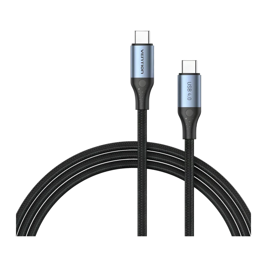 Câble Vention TAVHF 240W USB PD USB-C vers USB-C 4.0 1m 40Gbps Gris, détail: deux connecteurs USB-C avec boîtier bleu-gris