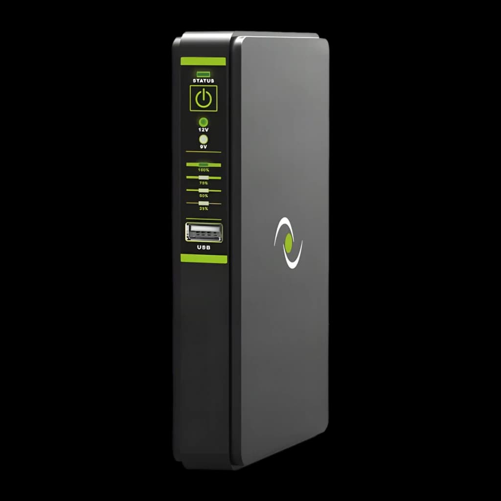 Onduleur UPS Tecnoware ERA PLUS DC 8800mAh Offline 18W Noir, détail: panneau latéral avec bouton d'alimentation, indicateurs