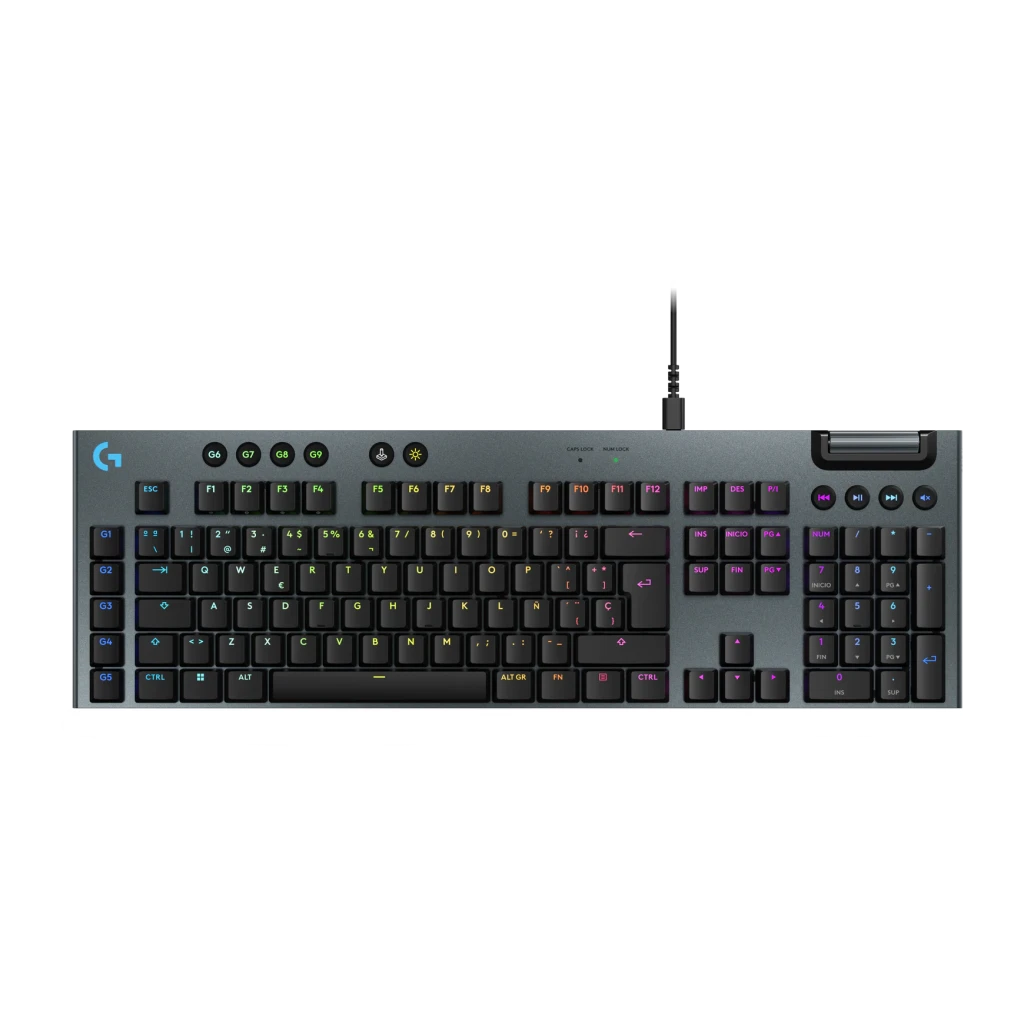 Teclado Gaming Logitech G915 X GL Tactile Negro, vista frontal: teclas bajas con retroiluminación RGB, macros G y rueda