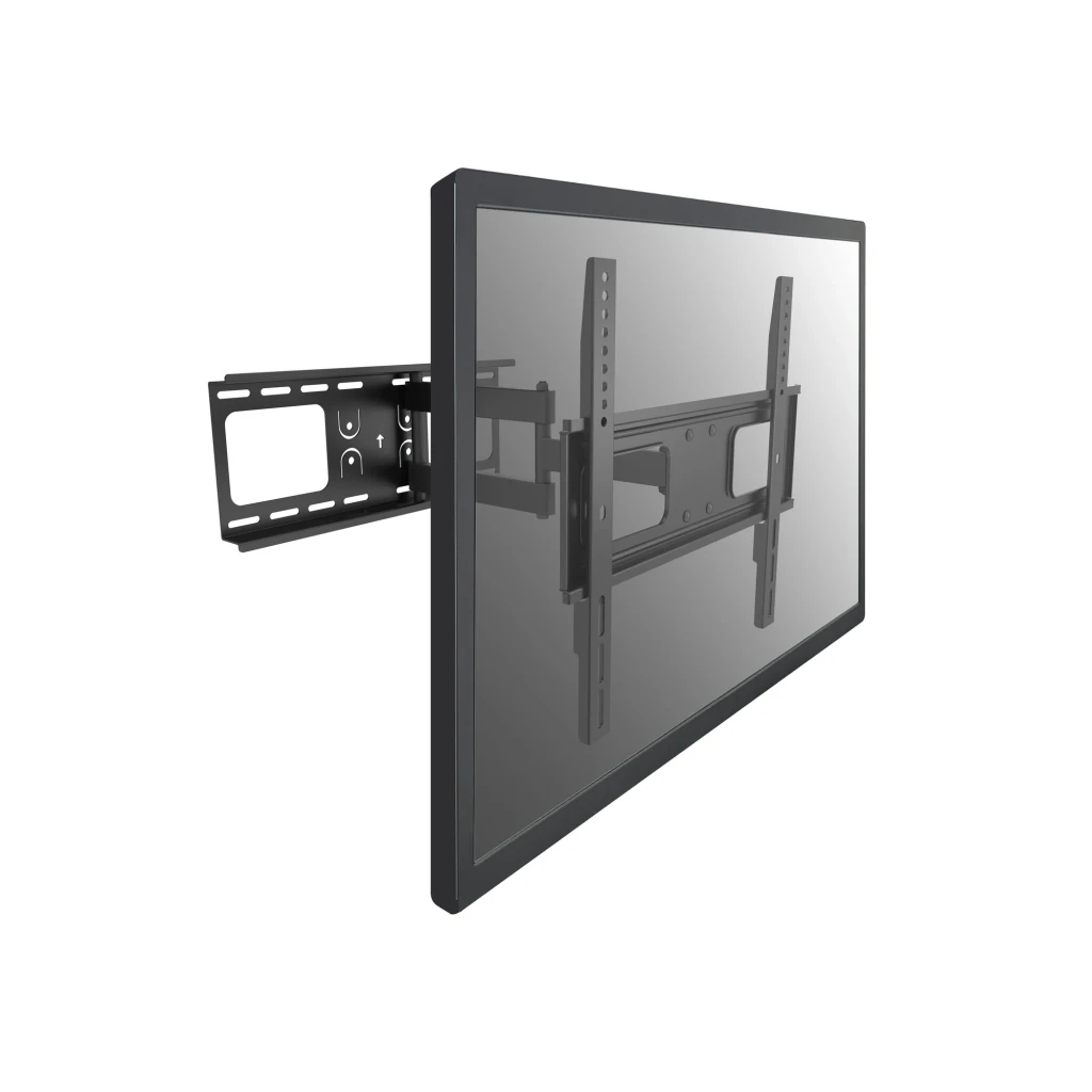 Support TV Equip Noir Mural Double Bras Articulé 650315, vue latérale: double bras déployé avec platine murale fixée à