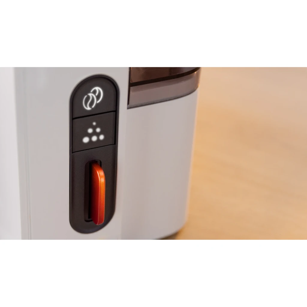 Cafeteira de filtro Bosch MyMoment 1,25L 1200W Branco TKA3M131, detalhe: painel de controlo preto com ícone de café, seletor